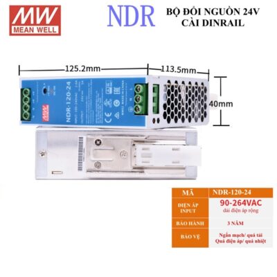 NDR-120-24 Bộ đổi nguồn cài Dinrail 24V-5A