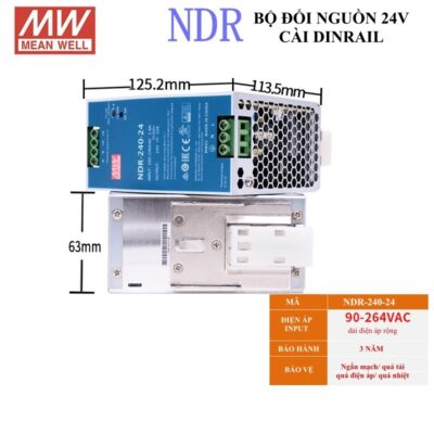 NDR-240-24 Bộ đổi nguồn cài Dinrail 24V-10A