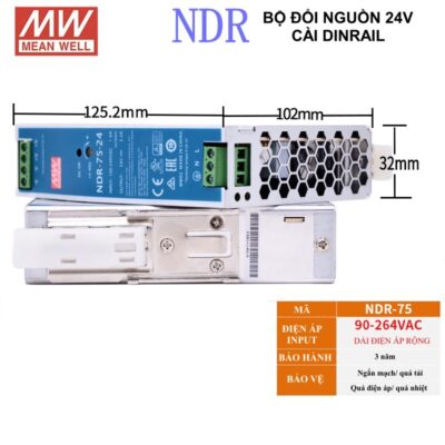 NDR-75-24 Bộ đổi nguồn cài Dinrail 24V-3,2A